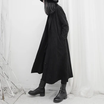 

Women Long Trench Jacket Coat Vintage Loose Suede Sashe Windbreaker Female Japan Streetwear Punk Gothic Overcoat Outerwear