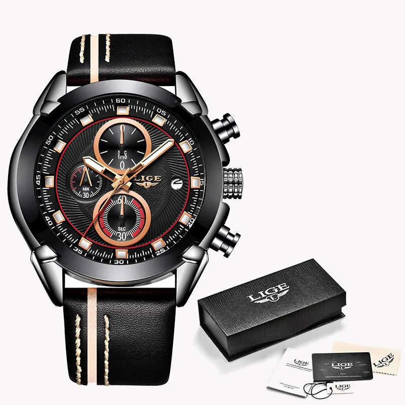 Full black LIGE, мужские часы, модные, автоматические, механические, турбийон, кожа, роскошный бренд, спортивные, водонепроницаемые, мужские часы, s Relogio Masculino - Цвет: Full black