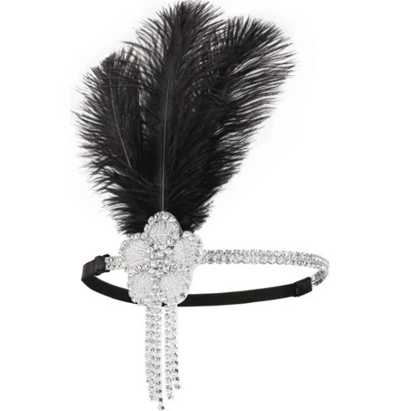 Black Headband Белый Вдохновленный 1920s Хлопушки головная повязка Аксессуары Гэтсби Стиль 20s головной убор - Цвет: Black Headband