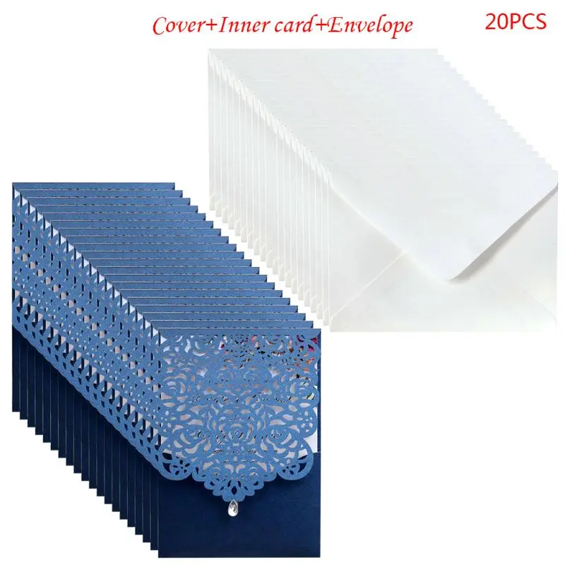  20pcs Laser Cut Rose Invitations Card with Rhinestone Kits Wedding Party 831F - 4.00028E+12