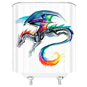 

Dragon Shower Curtain Watercolor Painted Dragon Animal Asian Chinese Ancient Myths and Legends Fabric Bathroom Decor Set with
