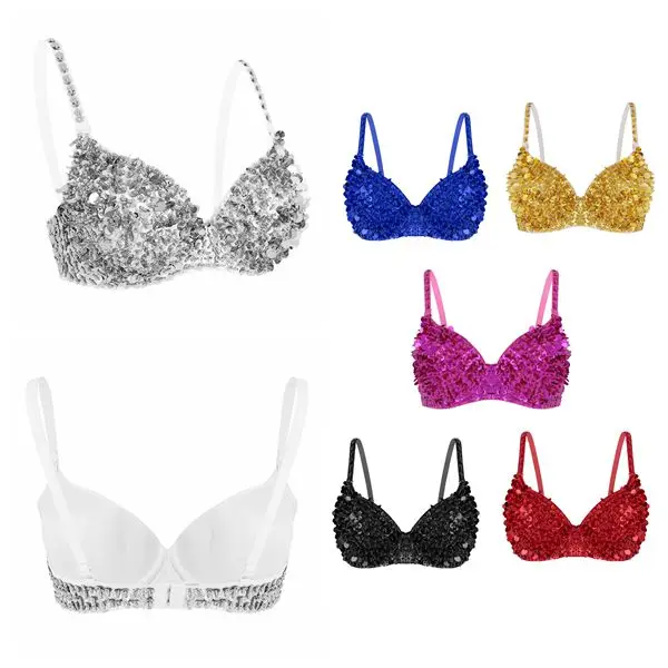 Women Sexy Bra Erotic Lingerie women underwear Sparkle Sequins Beading Padded Bra Top For Raves Dances Club Wear Belly Dancing