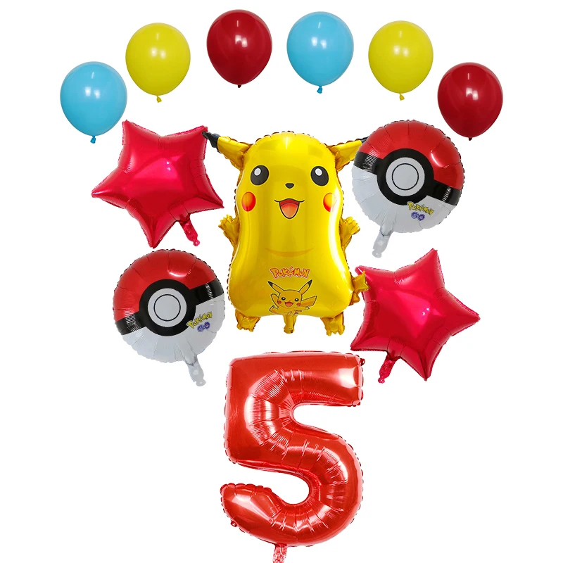 12pcs Cartoon Pokemon Pikachu Foil Balloons baby shower Birthday Party Decoration 30 inch Number Balloon Kids Toys Gift Globos