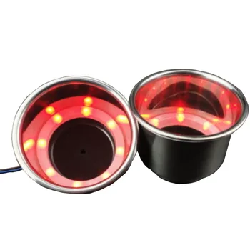 

2 Pcs Stainless Steel Cup Drink Holder Red LED Built-in For Marine Boat Truck RV