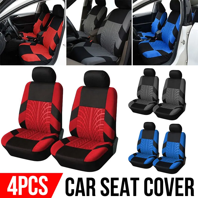 4 Pcs 2 Seats Car Seat Covers Set Universal Cushion Embossing