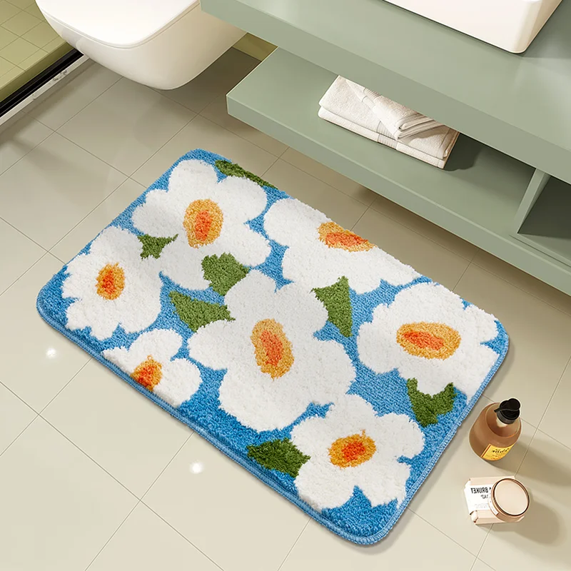 

Ins Style Nordic Doorway Floor Small Rug Daisy Flower Soft Fluffy Absorbent Non Slip Quick Drying Bathroom Mat