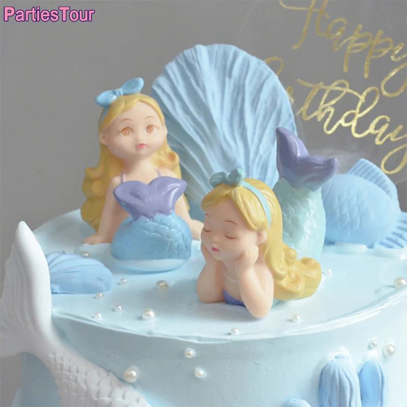 Macaroon Mermaid Cake Toppers Cute Marine Animal Cupcake For Mermaid Birthday Party Dessert Decor Baby Shower Favors for cake topper cake toppers cake decorations