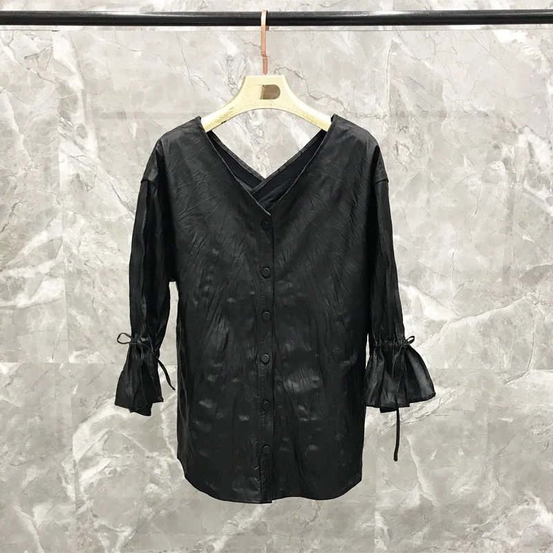 

2020 New Arrival Plus Size Genuine Leather Jackets Women Black Button Streetwear Natural Sheepskin Women Clothes Tops 2020