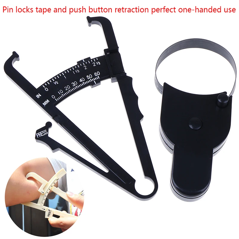 Body fat caliper 70mm Skinfold Body Fat Caliper Set Measure Tape Body Fat Monitors Tester Skinfold Measurement Tool