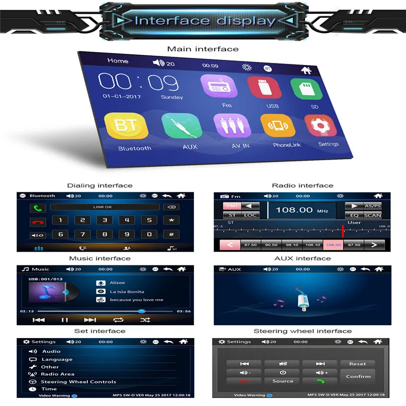 7 ''HD 1080P сенсорный экран Bluetooth Автомобильный MP5 плеер FM радио Handfree музыкальный плеер Поддержка автомобиля камера заднего вида