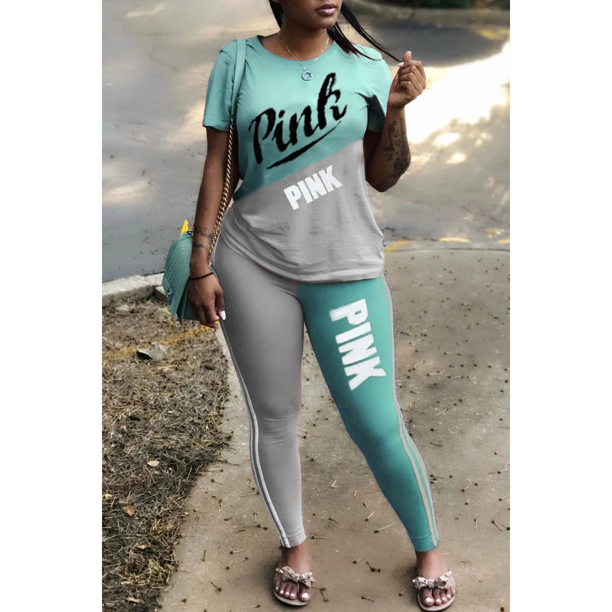 

2020 New Fashion Woman Casual Set Two Pieces Short Sleeve Top+ Pants Pink Tracksuit Female Streetwear Outfit Sweatshirts