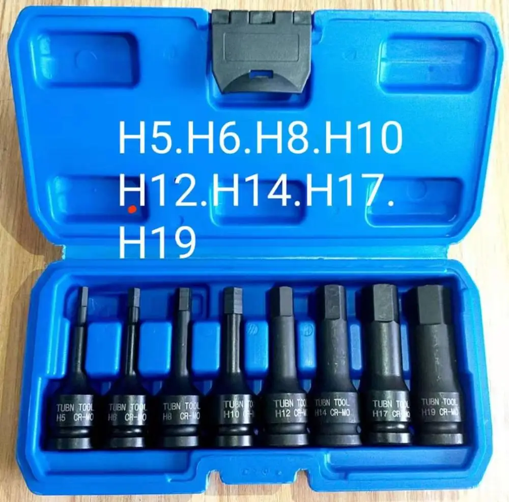 

8 PC Set Impact Torx Star Bit Socket Set Hexagonal sleeve H5 6 19 CR-MO Screwdriver Bit Socket 1/2" Square Drive 78mm Long