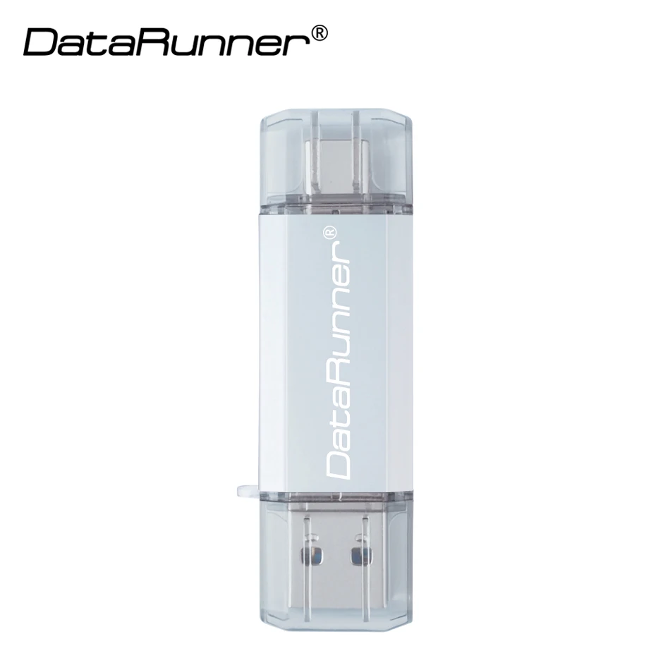 USB 3,0 DataRunner USB флеш-накопитель type-C флеш-накопитель 16 ГБ 32 ГБ 64 Гб металл 2 в 1 флеш-накопитель Высокая скорость 128 ГБ USB карта памяти - Цвет: Серебристый