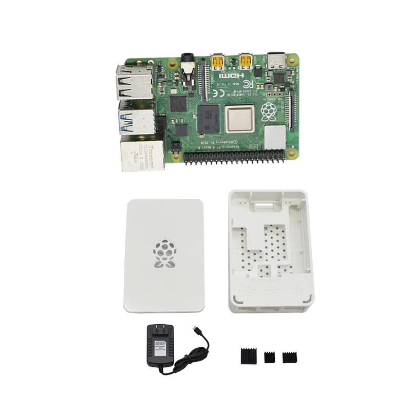 Для Raspberry Pi 4B ABS белый чехол 2G ram DIY Kit с радиатором 5V 3A ...