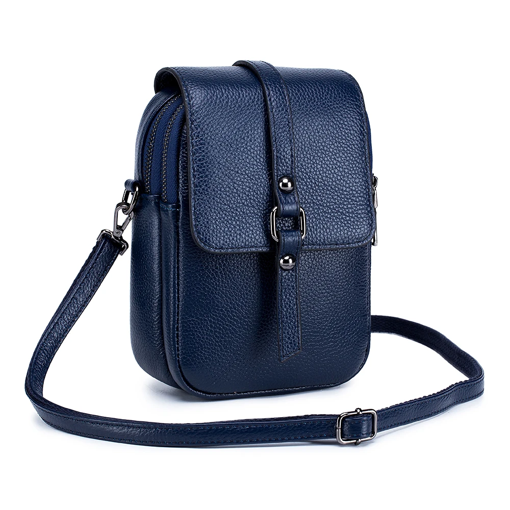 Women's Genuine Leather Small Shoulder Bag - Cute Crossbody Messenger with Double Zipper Pockets