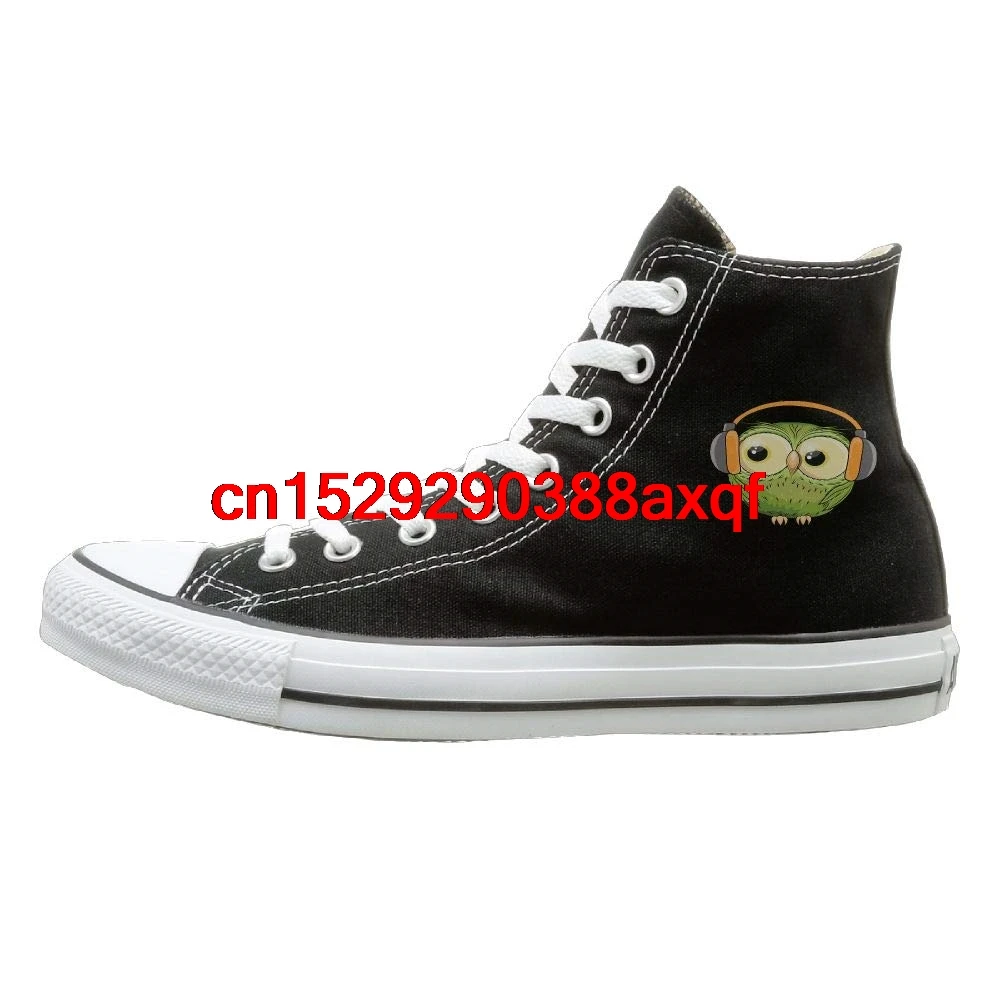 

Unisex Casual Shoes Boys and Girls Sports Shoes Green Owl Canvas Shoes High Top Casual Black Sneakers Unisex Style