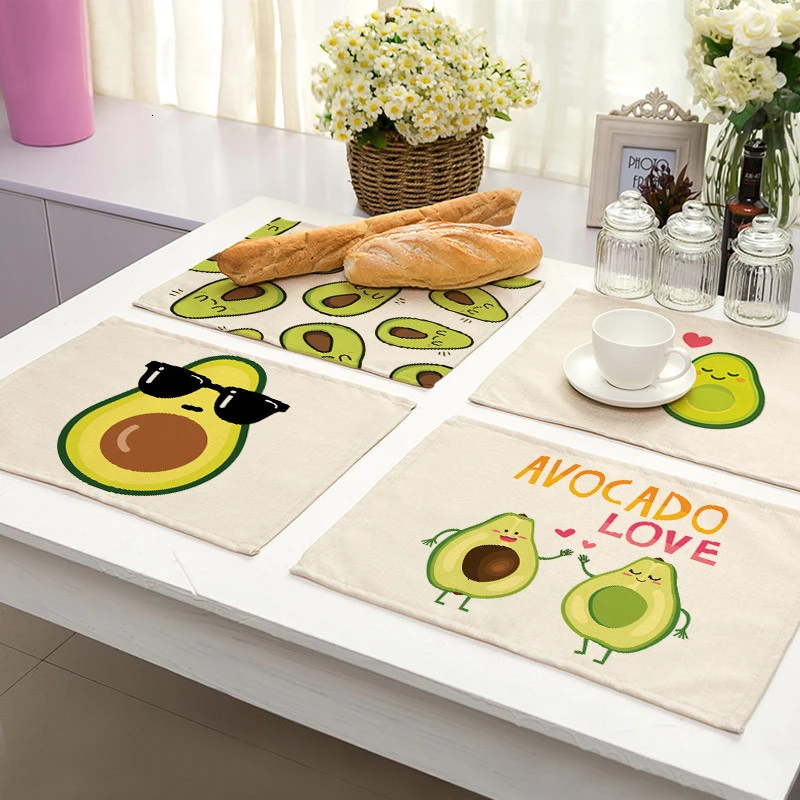 

1Pcs Tropical Avocado Cotton Linen Pad Pattern Kitchen Placemat Coaster Bowl Cup Mat Dining Table Mats 42*32cm Home Decor MP0096