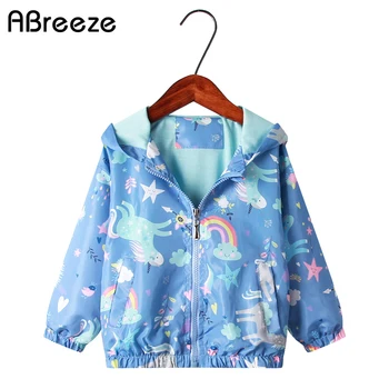 

Spring summer kids girls Windbreaker Unicorn Jackets Cartoon Hooded Blue Color Jackets for girls child Outerwear 2-8years Old