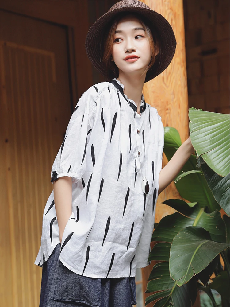 

Can produce Xiyu / printed loose flax t-shirt short-sleeved shirt women's summer dress 2019 new short cotton
