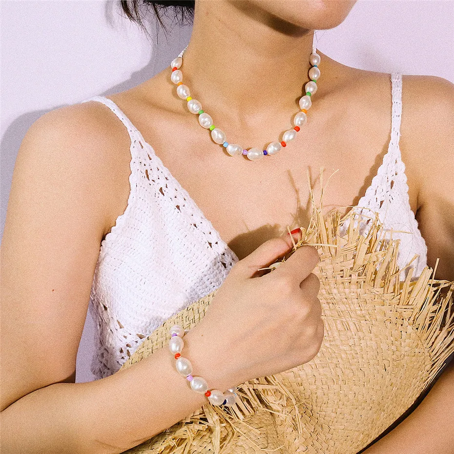 Lacteo ожерелье-чокер в богемном стиле с искусственным жемчугом для женщин, яркое ожерелье из бисера на ключице, модное ювелирное изделие