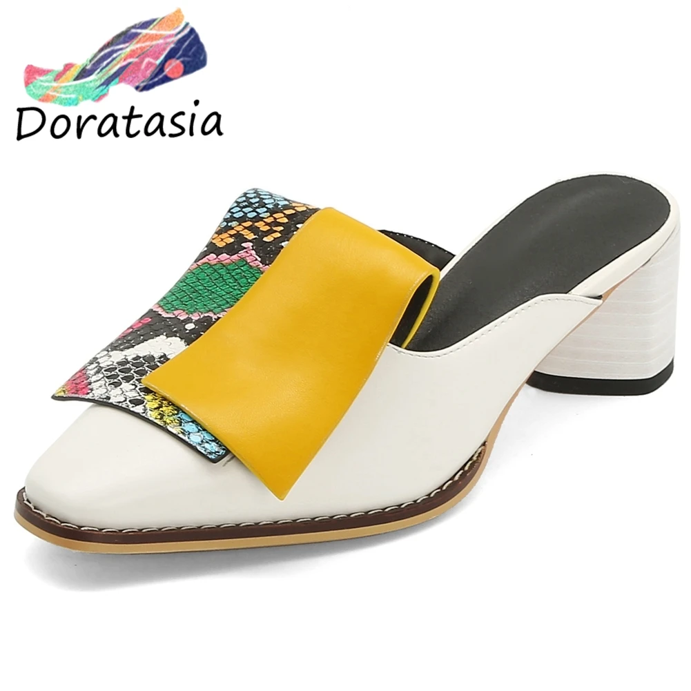 

DORATASIA Brand New Female Pumps Slip On Snake Print Sewing Mules Women High Heel Elegant Office Casual Shoes Woman