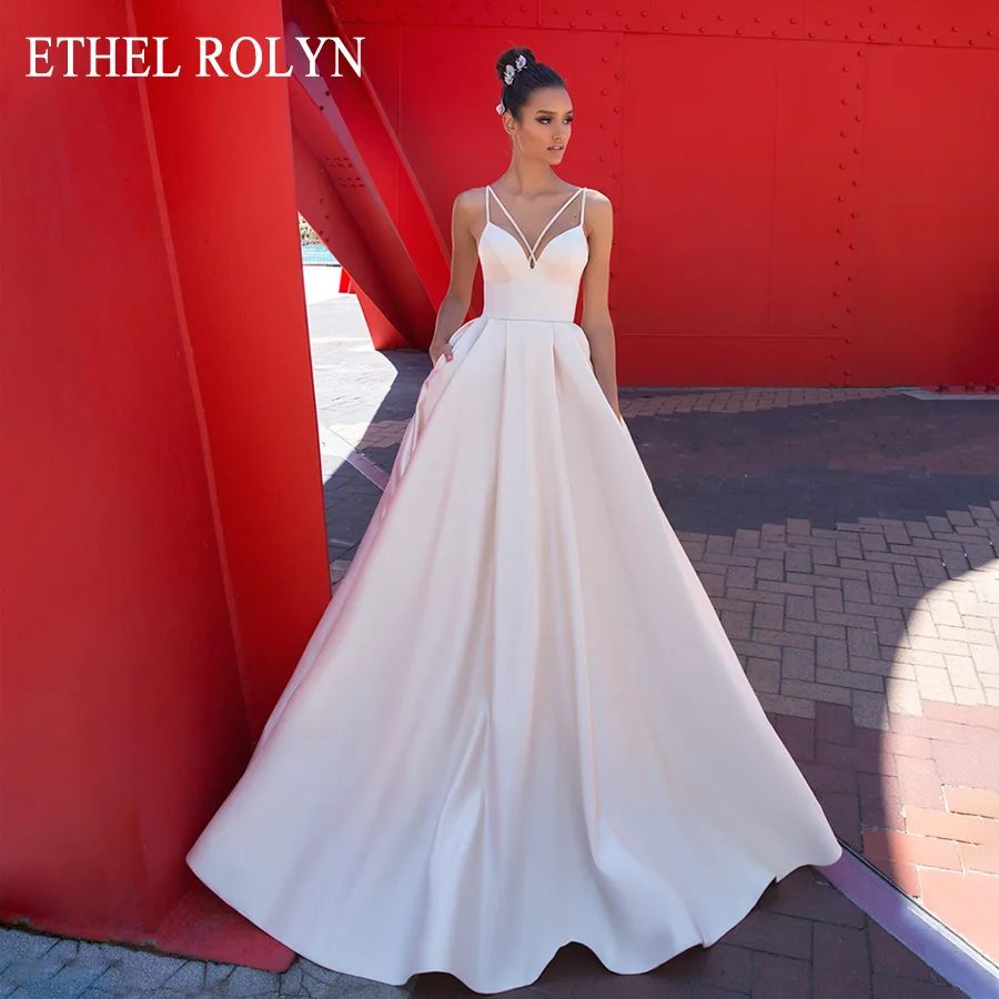 

ETHEL ROLYN Spaghetti Straps Soft Satin Simple Wedding Dress 2019 Sweetheart A-Line Vintage Wedding Gowns vestido de novia