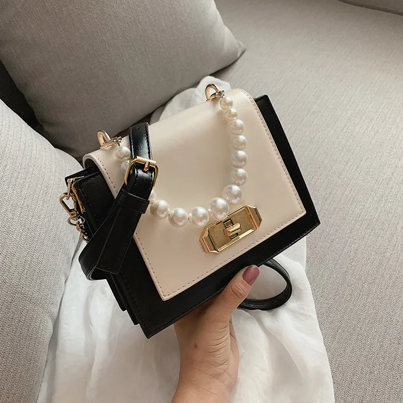 

JIULIN New stereotyped small square bag named Yuanfeng Pearl Chain with one shoulder slanting lady bag in 2019