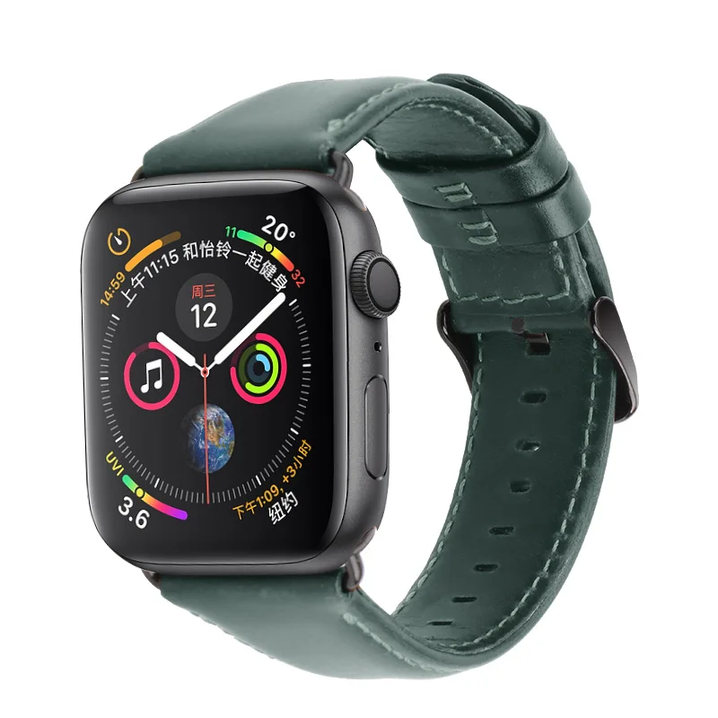 Кожаный браслет из воска масла для Apple Watch Band 42 мм 38 мм/44 мм 40 мм серия 5 4 3 2 ремешок для часов аpple iWatch - Цвет ремешка: green black clasp