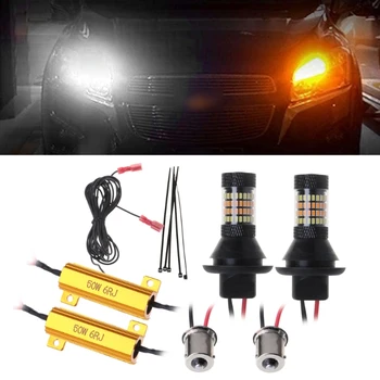 

2pc BAU15S 96-LED 3014 50W Dual-Color Switchback LED DRL Turn Signal Light Kit X6HF