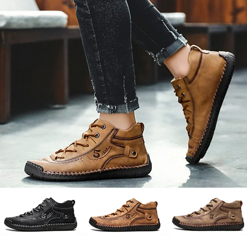 

HEFLASHOR New Classic Men Ankle Boots Comfortable Thick Plush Warm Men Snow Boots Split Leather Outdoor Man Motorcycle Boots