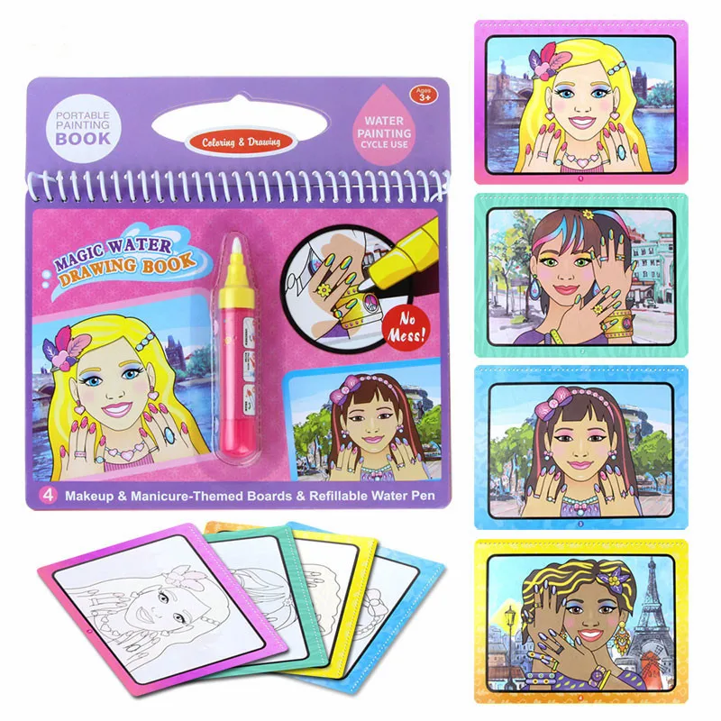 Волшебная водная книга для рисования с ручкой, книга-раскраска, каракули и водная ручка для рисования, доска для рисования для детей, Обучающие игрушки, подарок на день рождения - Цвет: Beauty Makeup