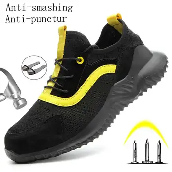 

Men Safety Work Shoes With Steel Toe Cap Casual Men's Boots Work Indestructible Shoes Anti-smashing Puncture-Proof Work Sneakers