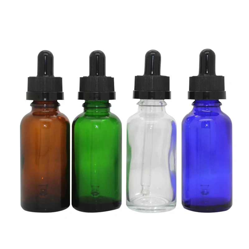 

30ml Empty Clear Glass dropper bottle Vial Nasal Oil dropper liquid container refillable bottle with black lid Amber Green blue