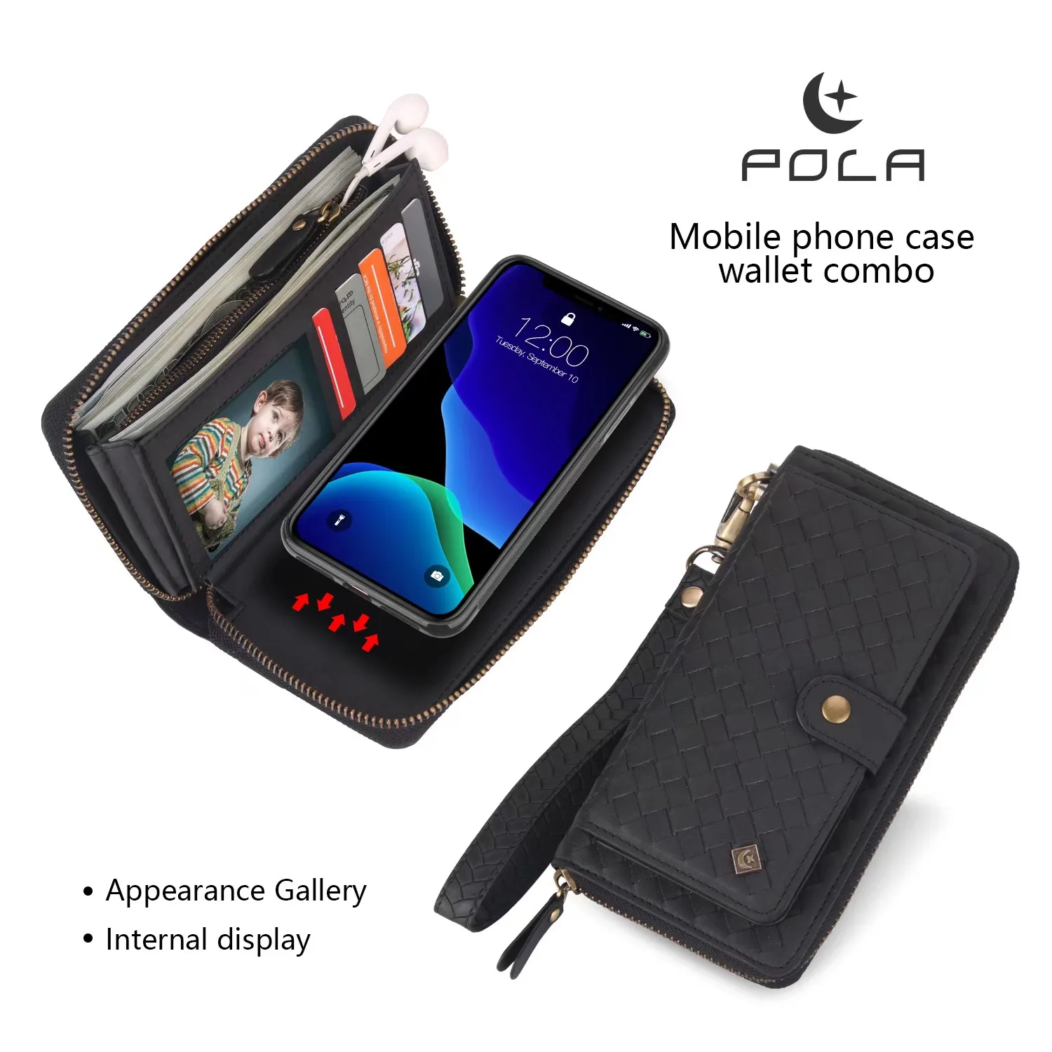 POLA модный кожаный чехол-кошелек с тканым узором для iPhone 11 Pro Max, магнитное съемное автомобильное кольцо