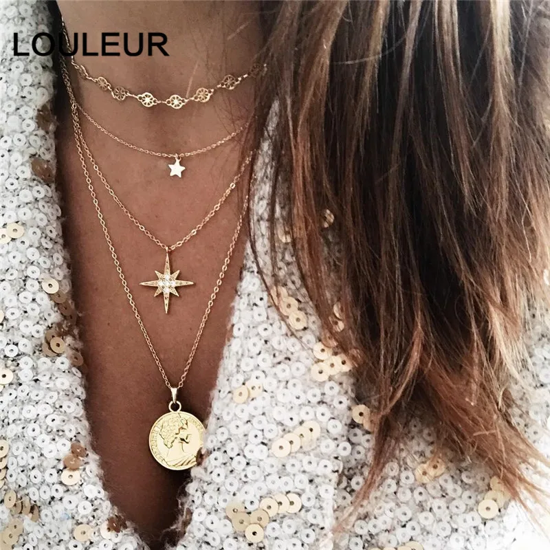 

6 style Simple Boho Necklace Pendant Sliver Chain Metal Long Choker Necklaces Women Statement Collier Femme Party Accessorie