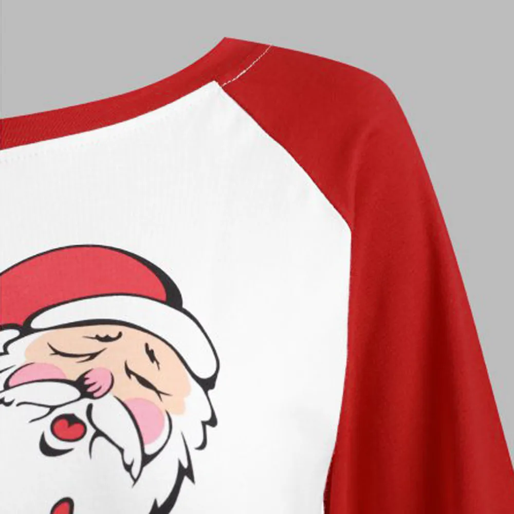 Autumn and winter Womens Long Sleeve Santa Claus cartoon Print Round Neck Blouse Loose Tops Pullovers Celebrate Christmas