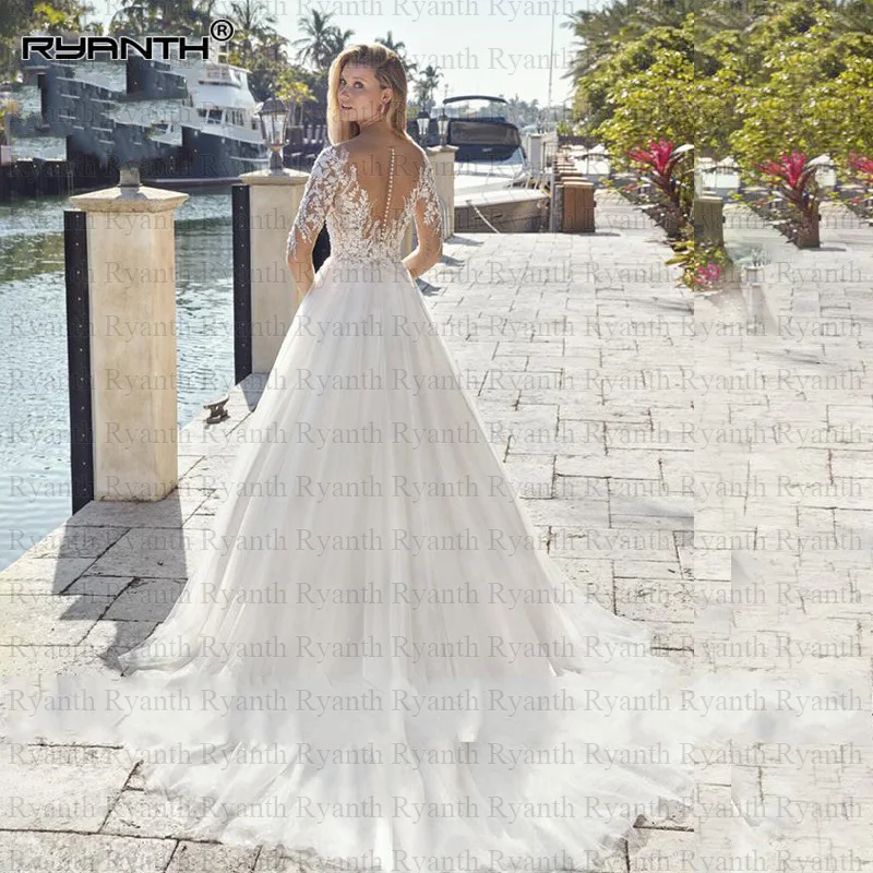 Vestido de noiva Сексуальная Иллюзия Свадебное платье в стиле бохо сексуальные длинные рукава пляжные свадебные платья халат de mariee индивидуальный заказ
