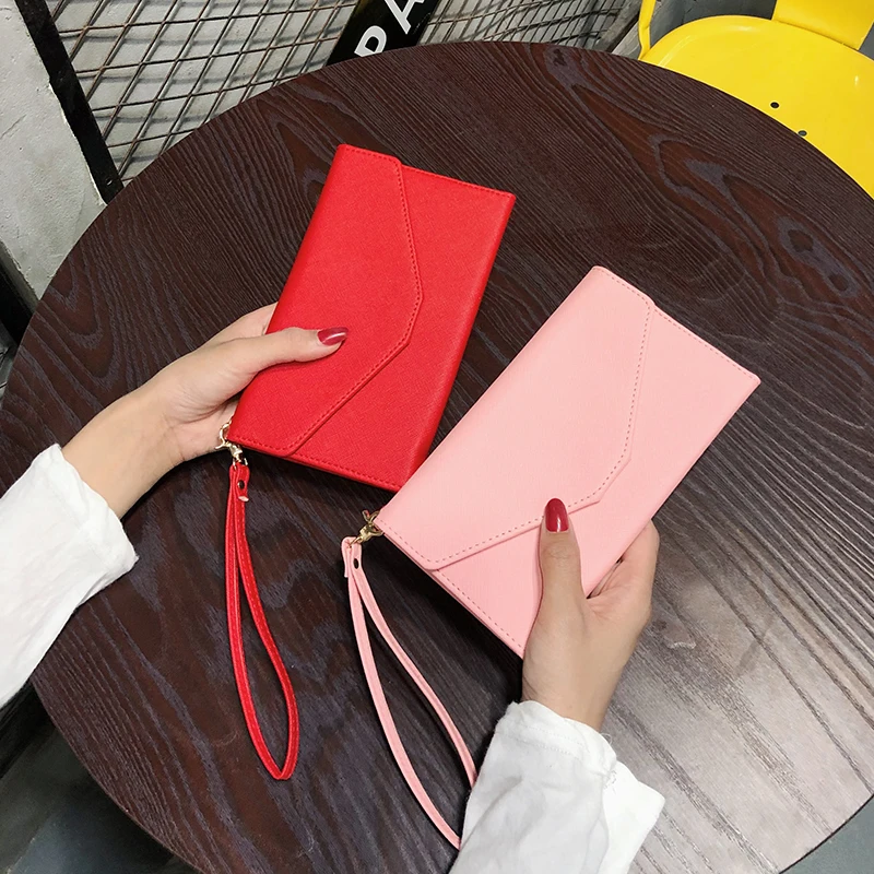 

Fashion Women's long wallet new solid color card holder Women's multi-function three fold RFID passport book