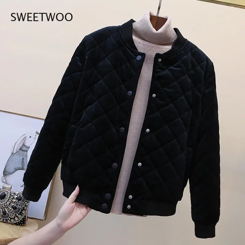 Spring Rhombus Pattern Jacket Women Parkas Lady Short Bomber Jackets Female Casual Outwear Shearling Coats