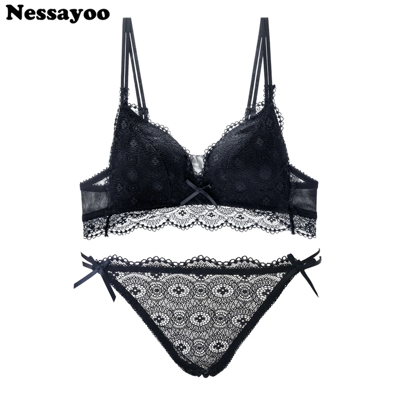 

Ultra-thin Lace Underwear Set Comfortable Sexy Rimless Bra Set 3/4 Cup Large Size Lingerie for Ladies Personality Bra&Brief Sets