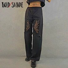 

Bold SHade Goblincore Grunge Fashion Pants Hollow Out Butterfly Solid Elastic Waist Trousers Streetwear Y2K Urbano Style Pants
