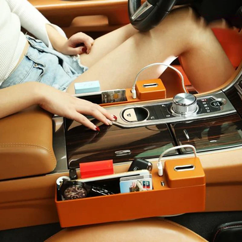 Автомобильное сиденье зазор коробка для хранения 2 USB Беспроводная зарядка многофункциональная карта Монета хранение мобильных телефонов коробка автомобильный Органайзер с зарядным устройством