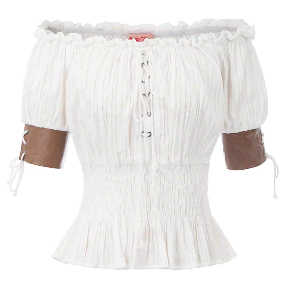 Женский винтажный Ретро Стимпанк Викторианский стиль Половина рукава с открытыми плечами Топы Рубашки