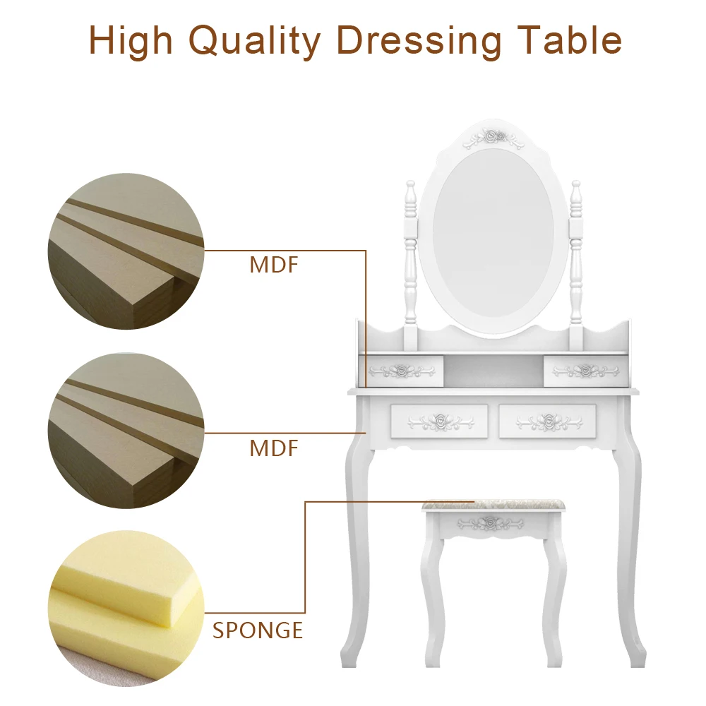 360 Degree Adjustable Makeup Dressers Dressing Table Stool Set