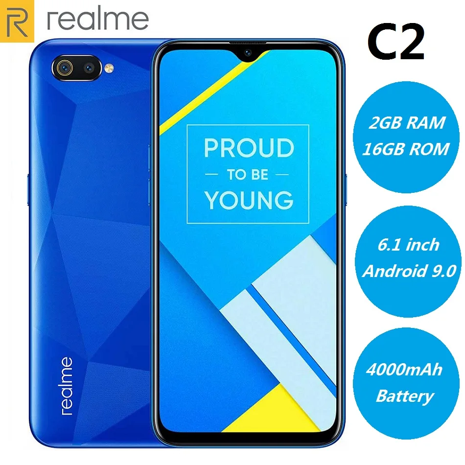 Realme C2 4G смартфон 6,1 дюймов Android 9,0 Helio P22 Восьмиядерный 13.0MP+ 2.0MP 4000 мАч большой экран для распознавания лица Мобильные телефоны