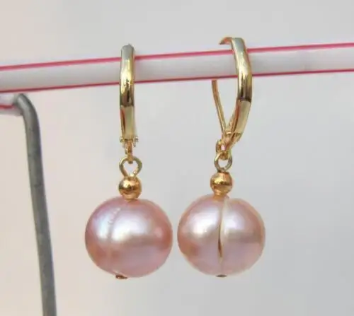 Серьги-подвески с натуральным лавандовым жемчугом 11-12 мм AAA +++ 14k/20 золото в стиле