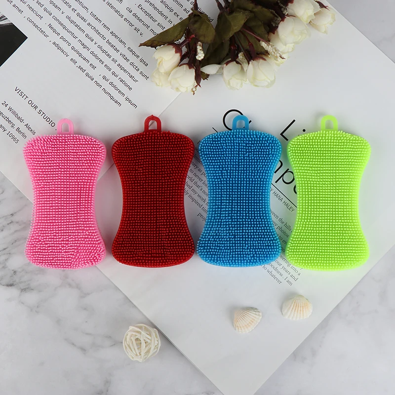 1/4Pc Silicone Dish Washing Brush Pot Pan Sponge Scrubber Silicone Scouring Pad Fruit Pot Pan Wash Brushes Kitchen Cleaning Tool