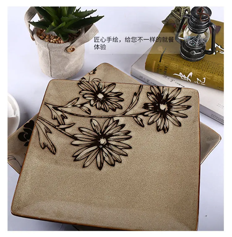 Japanese Style Hand-Painted Ceramic Plate Household Hotel 10-Inch guo pan zi Steamed Fish Steak Plate Factory Price Wholesale Ta