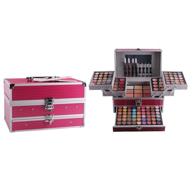 

MISS ROSE Professional Makeup Set Aluminum Box Three Layers With Flash Eyeshadow Lip Gloss Blush Powder Makeup Case Makeup Artis