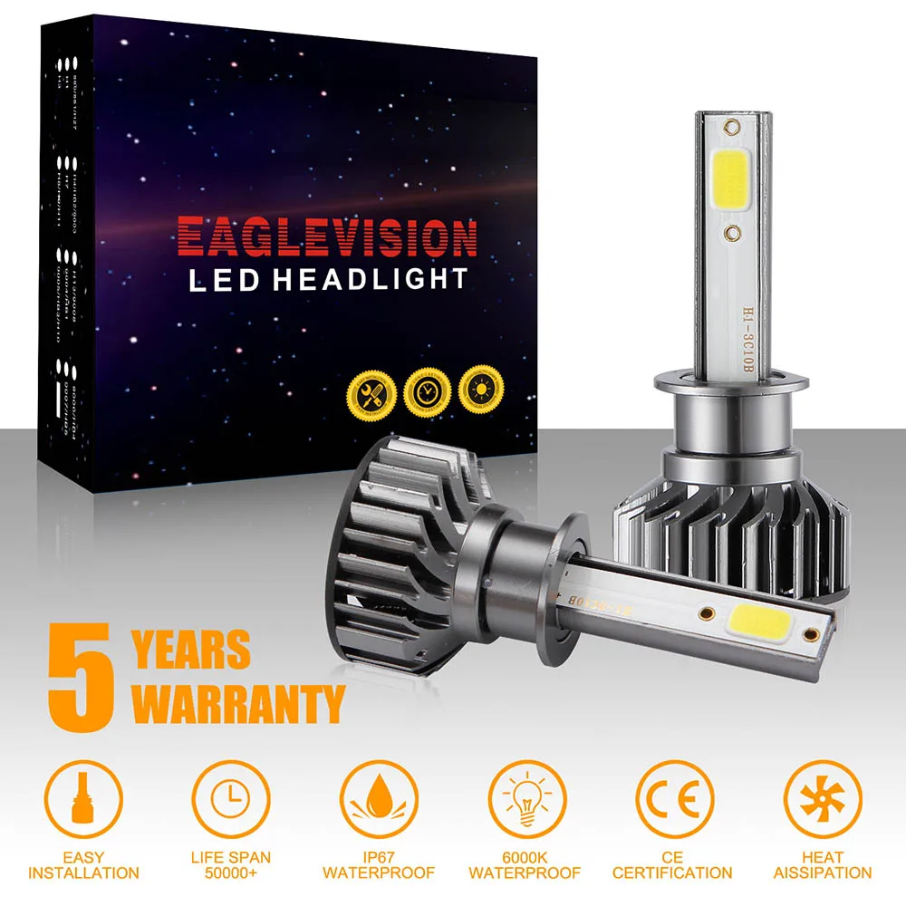 

2Pcs EV8 Car LED Light Super Brgiht H1 H7 LED Bulb H4 H11 9005 9006 Headlights 6500K 12V Automobiles